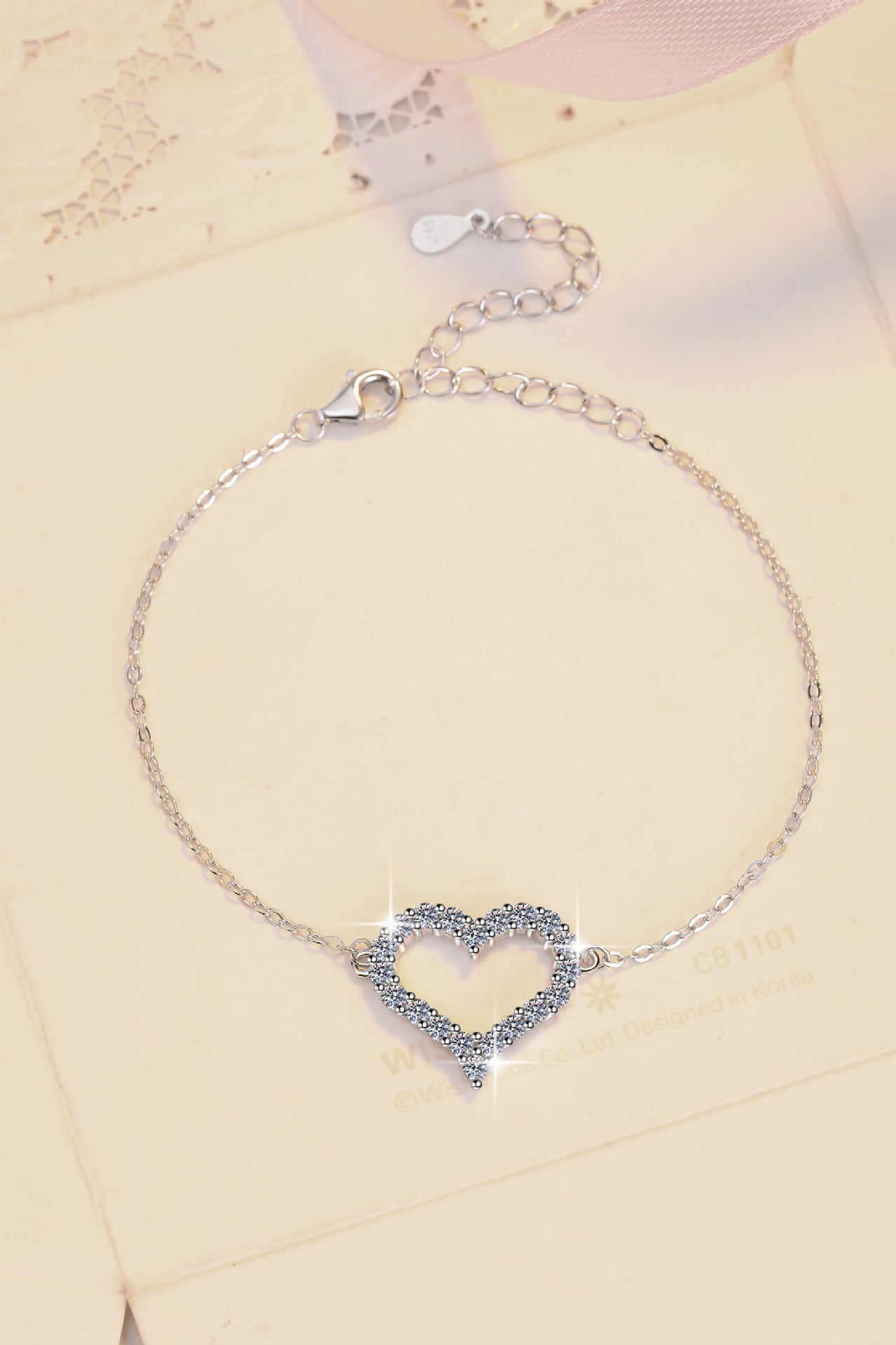 Korean Version Moissanite Bracelet S925 Sterling Silver Jewelry Heart-shaped Set Fashion Sweet Bracelet