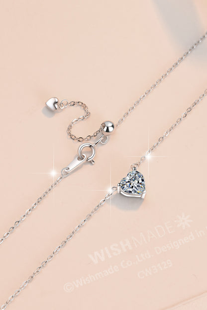 Sterling Silver Women's Necklace Heart-shaped Moissanite 1CT Carat Pendant Fashion Korean