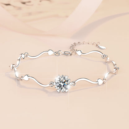 Korean Fashion Moissanite Jewelry Snowflake D Color 1 Carat Hand Jewelry S925 Sterling Silver Bracelet for Women