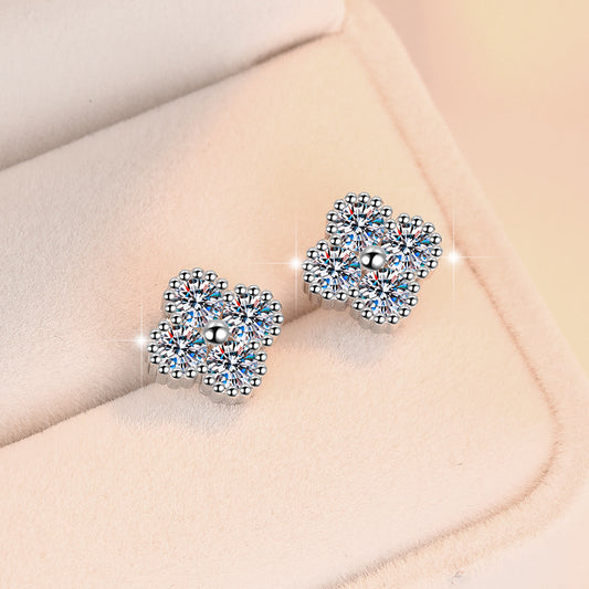 S925 Sterling Silver Earrings Four-Leaf Clover Inlaid with Moissanite Light Luxury Fashion Jewelry Moissanite Earrings for Women