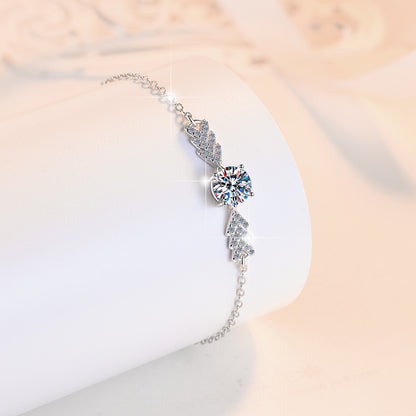 S925 Sterling Silver Bracelet Fashion Niche Design Angel Wing Jewelry Wholesale Moissanite