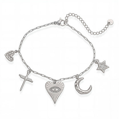 Vintage 18K Gold Plated Devil's Eye Pendant Bracelet for Women, Unique Stainless Steel Jewelry