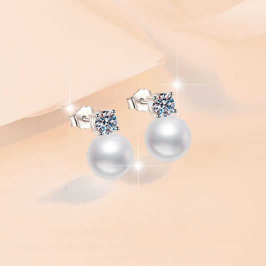 Moissanite Earrings High-end Fashion Freshwater Pearl Earrings Shell Pearl Elegant Simple Luxury S925 Sterling Silver Drop Earrings