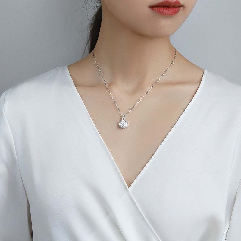 Moissanite Pendant Clavicle Chain Platinum Plated Geometric Square Jewelry Fashion S925 Sterling Silver Necklace for Women