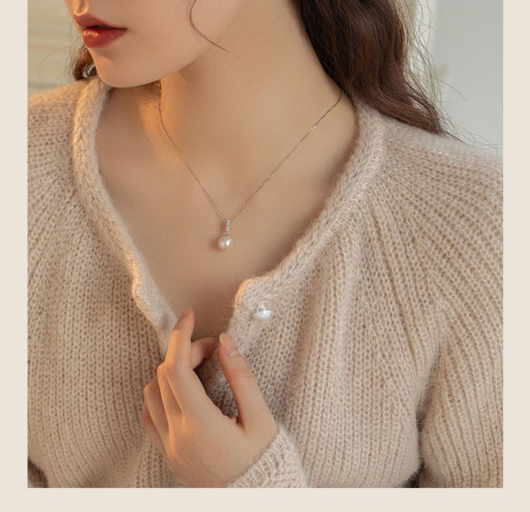 Long Strip Sparkling Diamond Pearl Necklace for Women