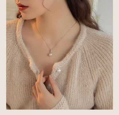 Long Strip Sparkling Diamond Pearl Necklace for Women