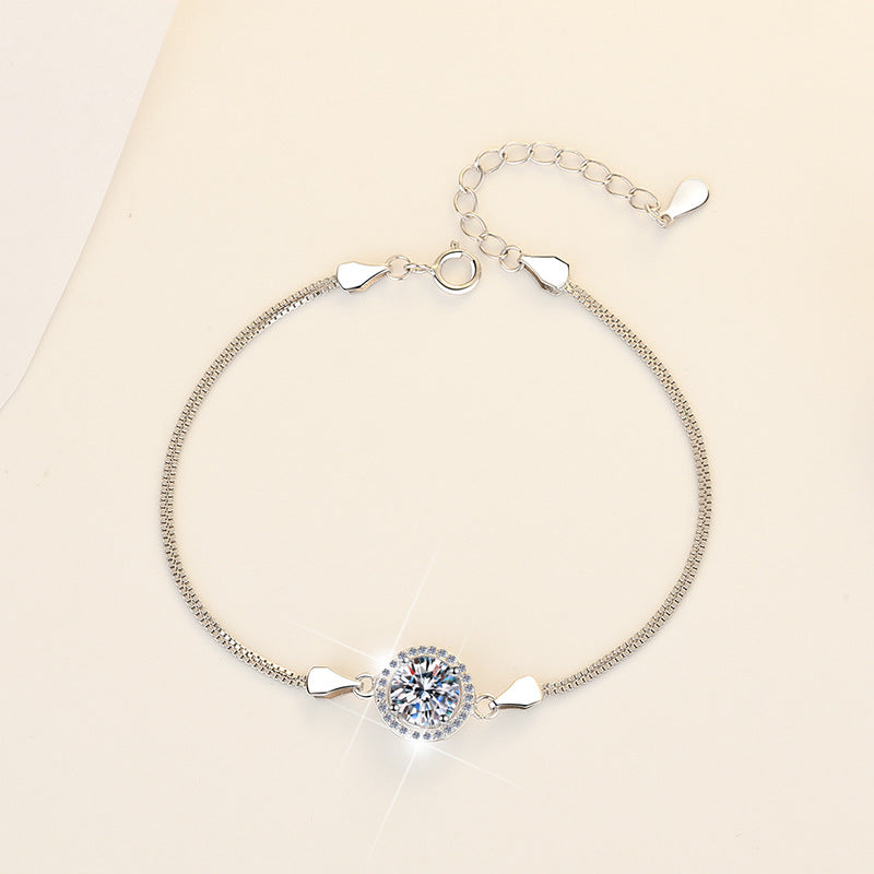 s925Sterling Silver Bracelet1Carat Plated pt950Fashion Versatile Jewelry Manufacturer Cross-Border Moissanite Hand Jewelry Wholesale
