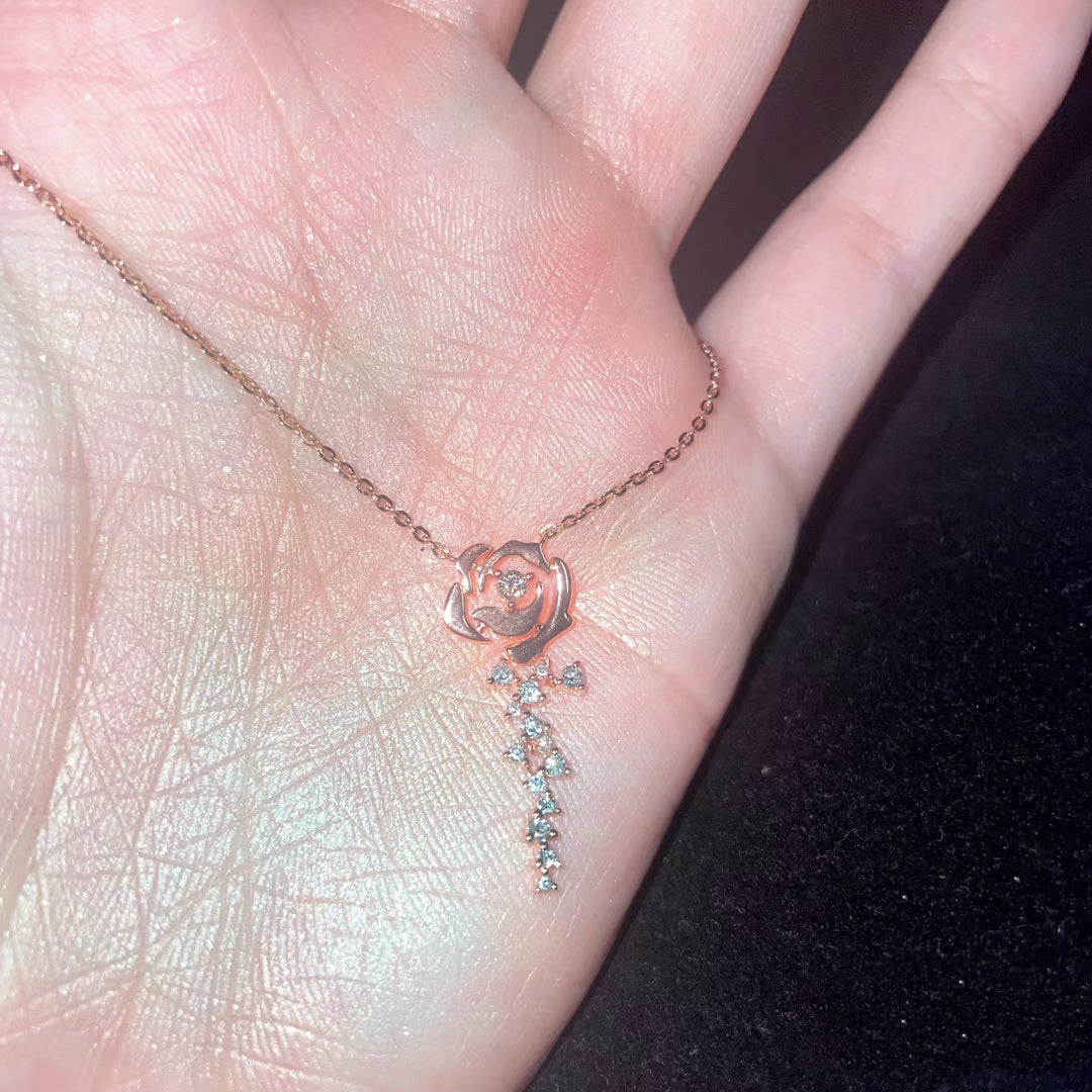 Rose Cloud Pink Diamond Rose Flower Necklace for Women