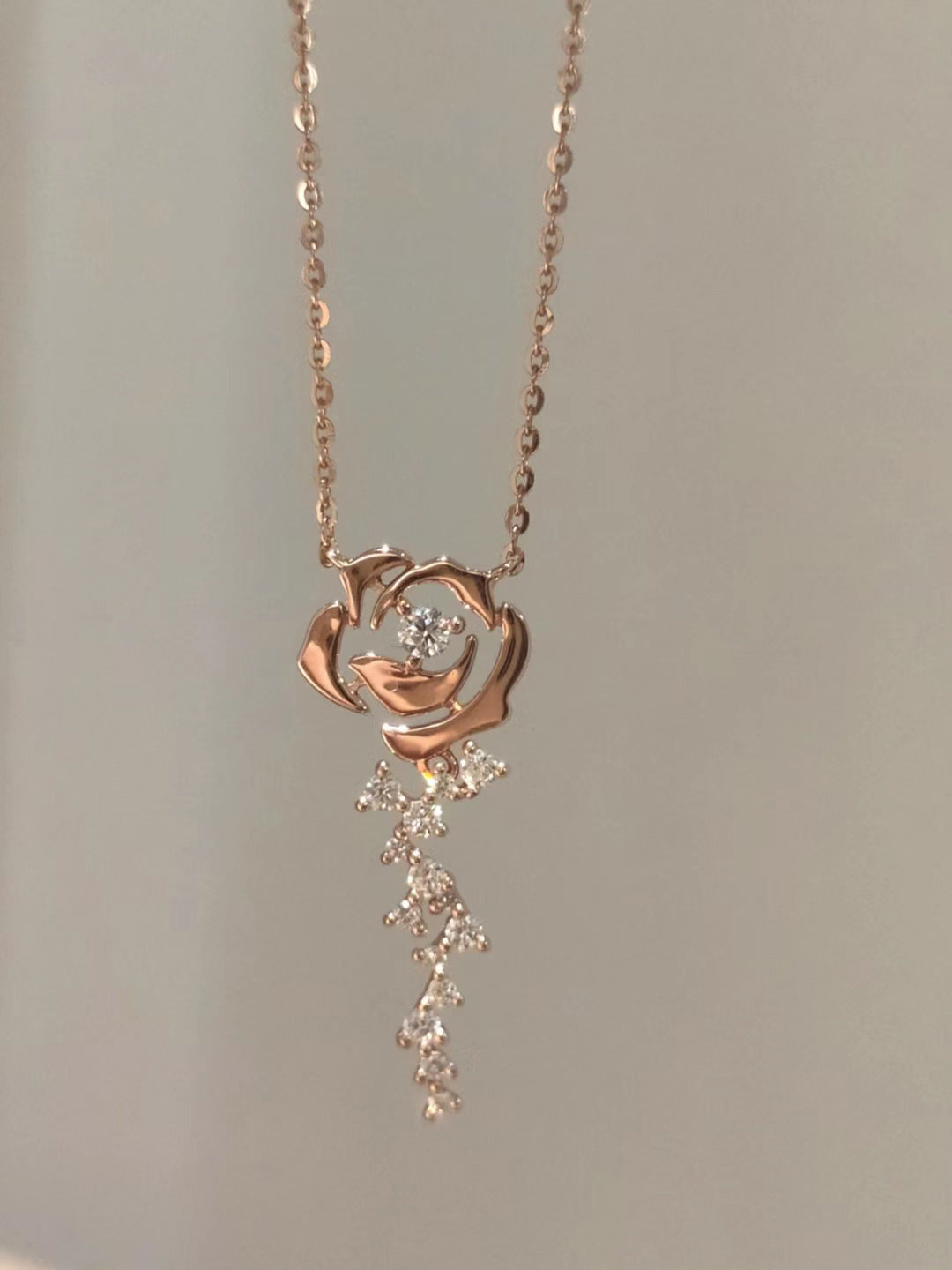 Rose Cloud Pink Diamond Rose Flower Necklace for Women