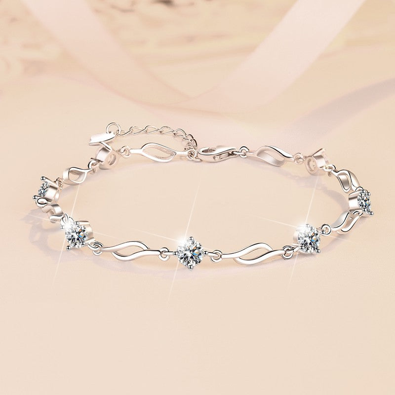 Korean Version Moissanite Bracelet Jewelry for Women Exquisite Light Luxury Bracelet Cross-Border Live Streaming s925Sterling Silver Ornament
