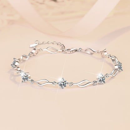 Korean Version Moissanite Bracelet Jewelry for Women Exquisite Light Luxury Bracelet Cross-Border Live Streaming s925Sterling Silver Ornament