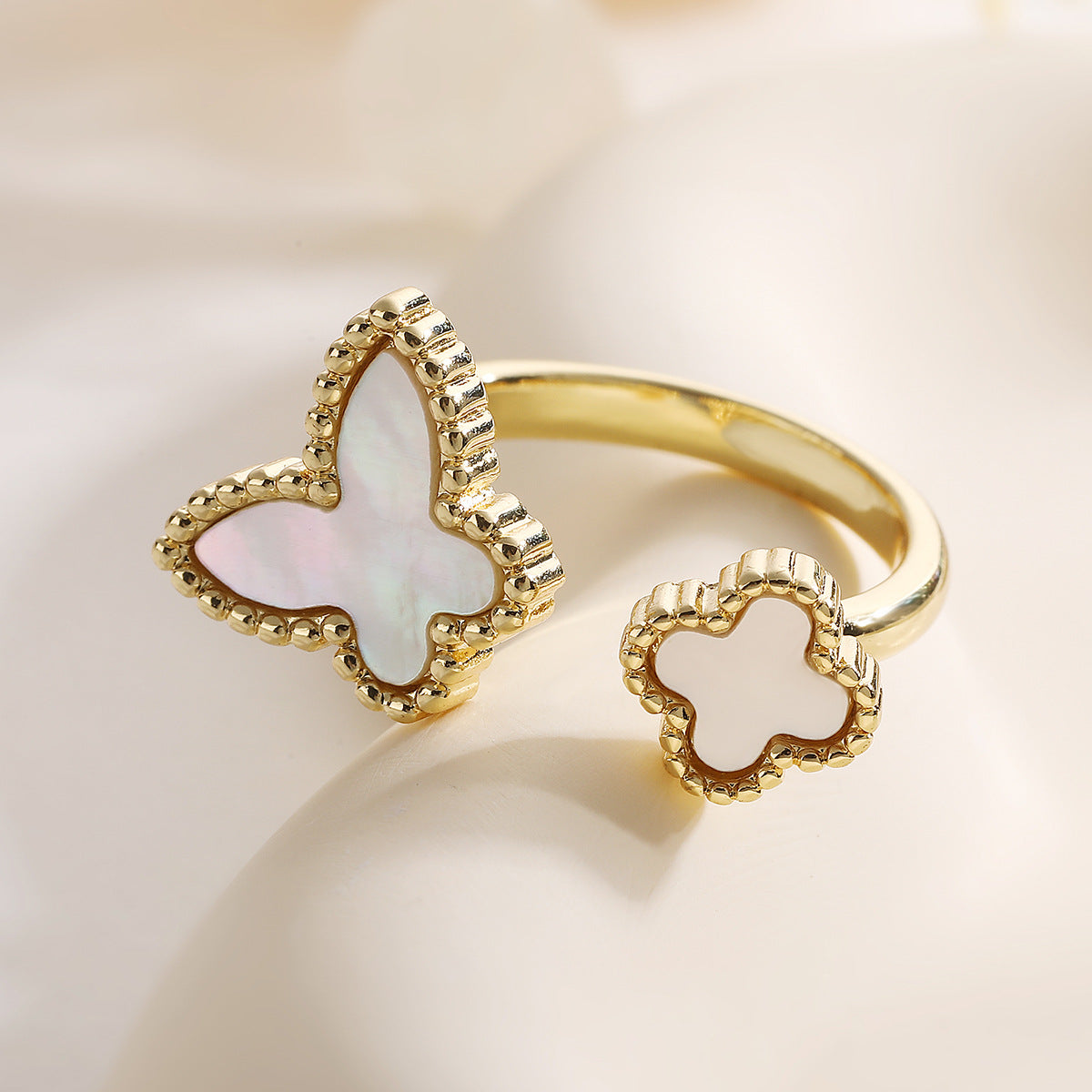 Vintage Copper Plated 18K Gold Zircon Heart Butterfly Geometric Open Ring for Women Personality Ring