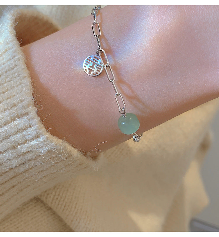 Transshipment Bead Jade Double Happiness Bracelet for Women
