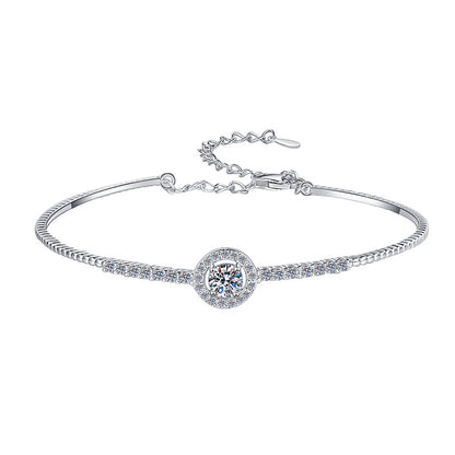 Moissanite Bracelet Plated PT950 Round Gra Elegant Live Streaming Manufacturer Wholesale Cross-Border Bracelet S925 Sterling Silver Bangle