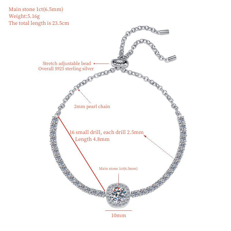 S925 Sterling Silver Bracelet for Women, Colorful Moissanite Star Bracelet