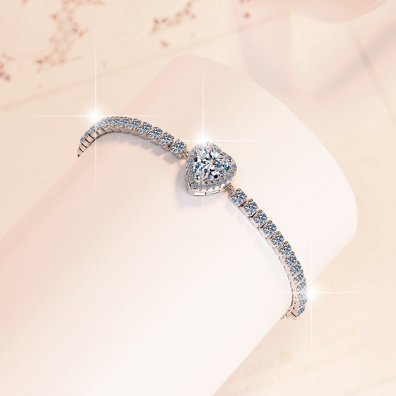 Moissanite Bracelet Heart-Shaped Moissanite Fashion Starry Sky S925 Sterling Silver Jewelry