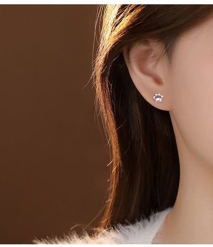 S925 Sterling Silver Needle Small Cat Paw Earrings for Women