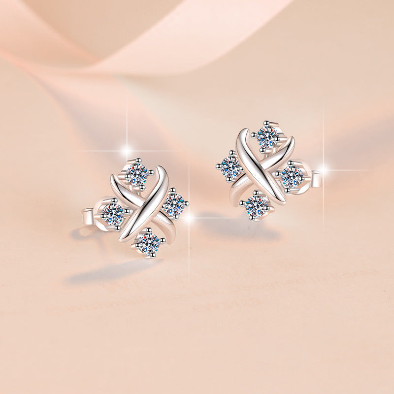 Moissanite Earrings Small Windmill Earrings Exquisite High-End Versatile S925 Silver Stud Earrings for Women