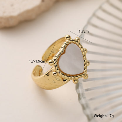 Vintage Copper Plated 18K Gold Zircon Heart Butterfly Geometric Open Ring for Women Personality Ring