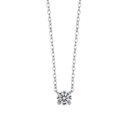 S925 Sterling Silver Four-Prong Round Zircon Nose Stud Necklace