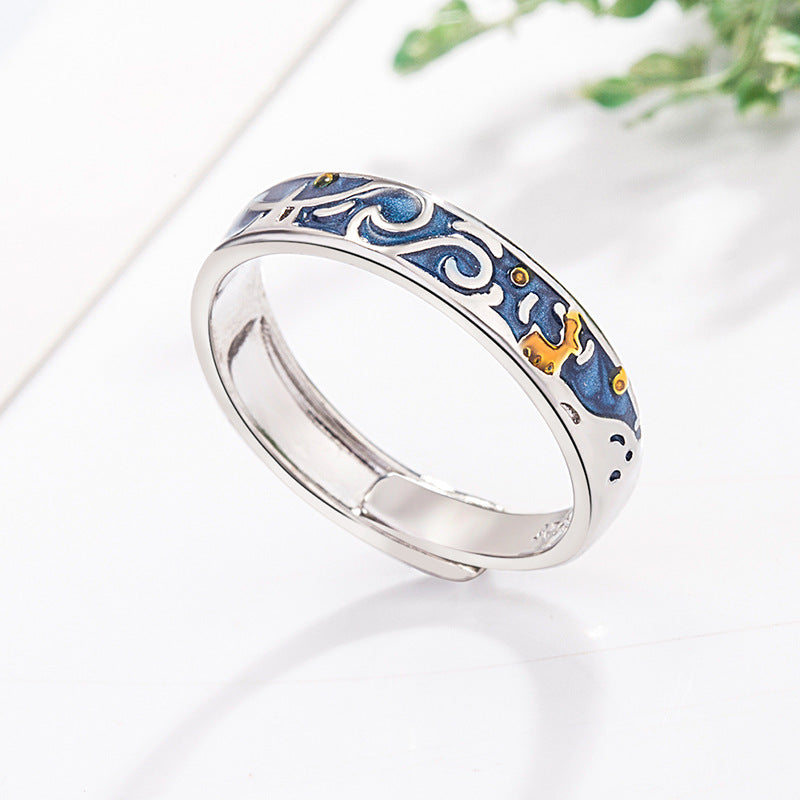 Starry Sky Reindeer Couple Rings for Men and Women