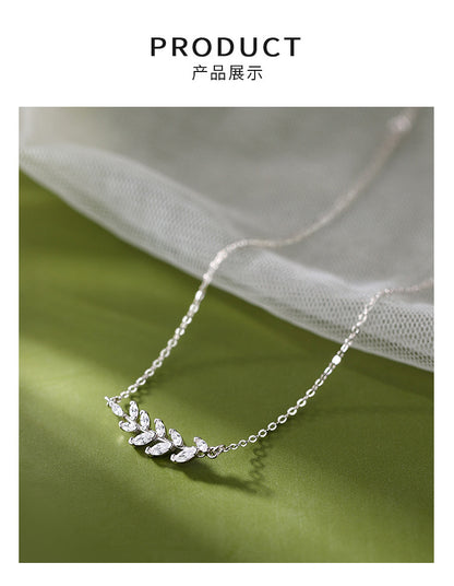 Leaf Sparkling Diamond Wheat Spike Necklace for Women