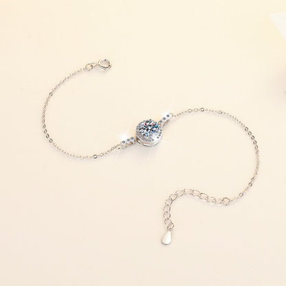 Korean Version S925 Sterling Silver Bracelet Plated PT950 Simple Fashion 1 Carat Moissanite Jewelry