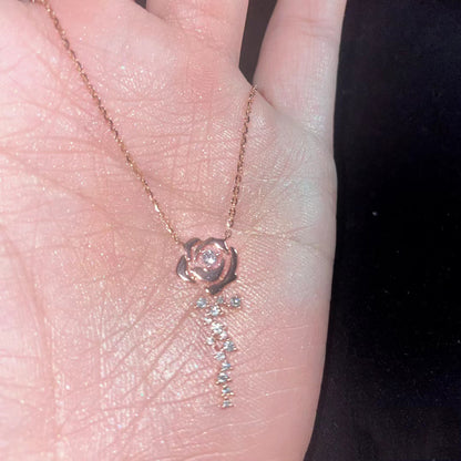 Rose Cloud Pink Diamond Rose Flower Necklace for Women