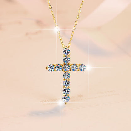 S925 Sterling Silver Women's Necklace Vintage Moissanite Pendant Guardian Peace Cross Clavicle Chain