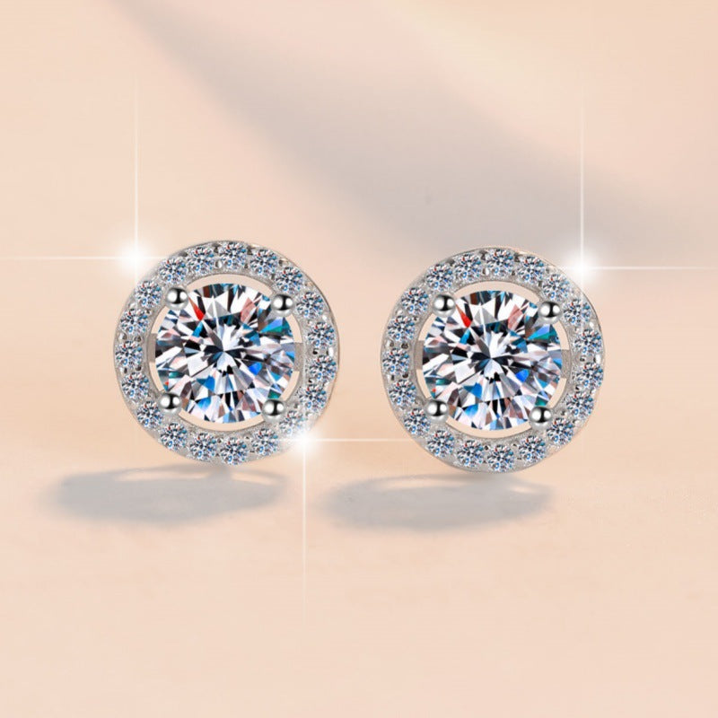 S925 Sterling Silver Women's Earrings 50 Points/1 Carat Round Bag Style Earrings Moissanite Jewelry