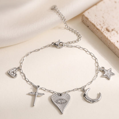 Vintage 18K Gold Plated Devil's Eye Pendant Bracelet for Women, Unique Stainless Steel Jewelry