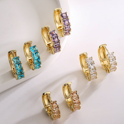 18K Gold Plated Copper Zircon Hoop Earrings for Women, High-End Vintage Earrings