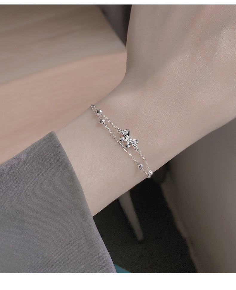 Butterfly Knot Double Layer Bracelet for Women, Ins Style