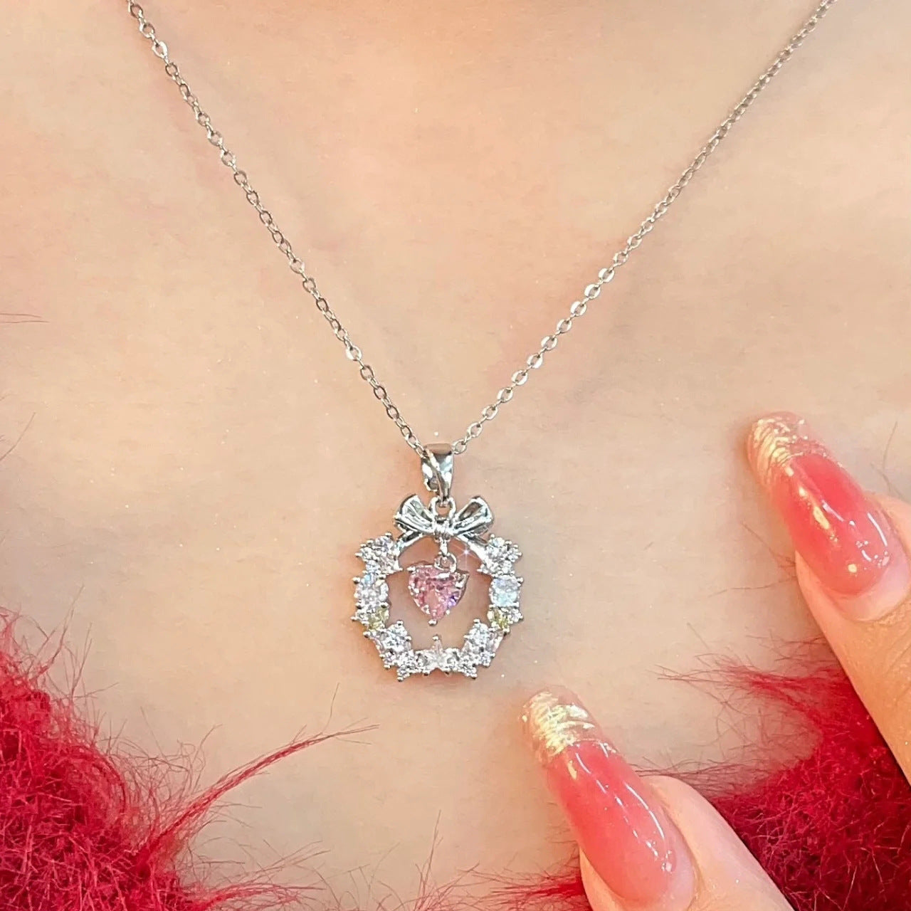 Flower of Love Christmas Bow Necklace for Women