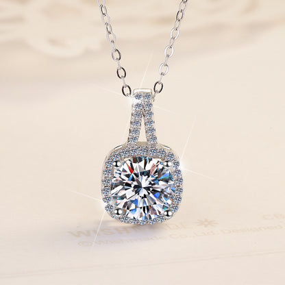 Moissanite Pendant Clavicle Chain Platinum Plated Geometric Square Jewelry Fashion S925 Sterling Silver Necklace for Women