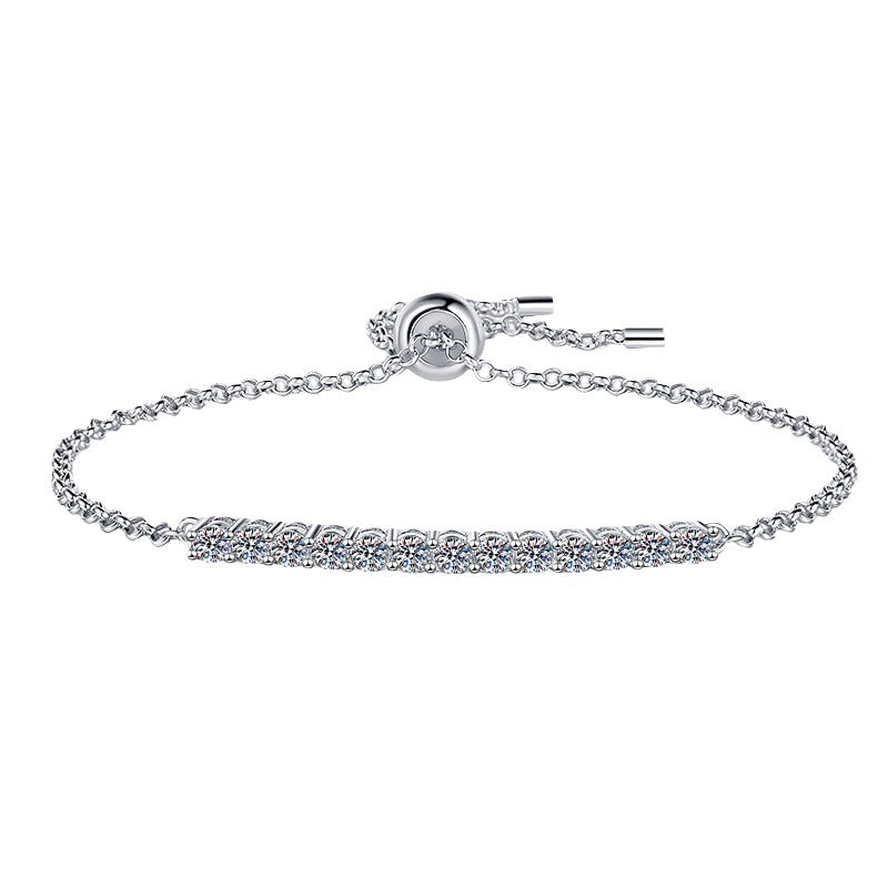 S925 Sterling Silver Push-Pull Bead Bracelet for Women Adjustable Elegant Moissanite Jewelry