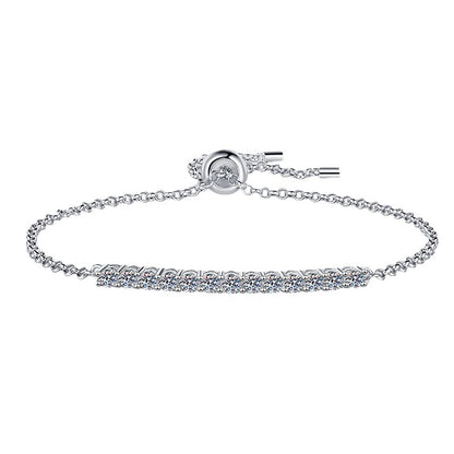 S925 Sterling Silver Push-Pull Bead Bracelet for Women Adjustable Elegant Moissanite Jewelry
