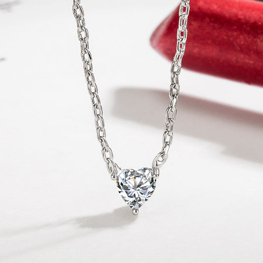 Single Diamond Heart Necklace for Women Student Hear