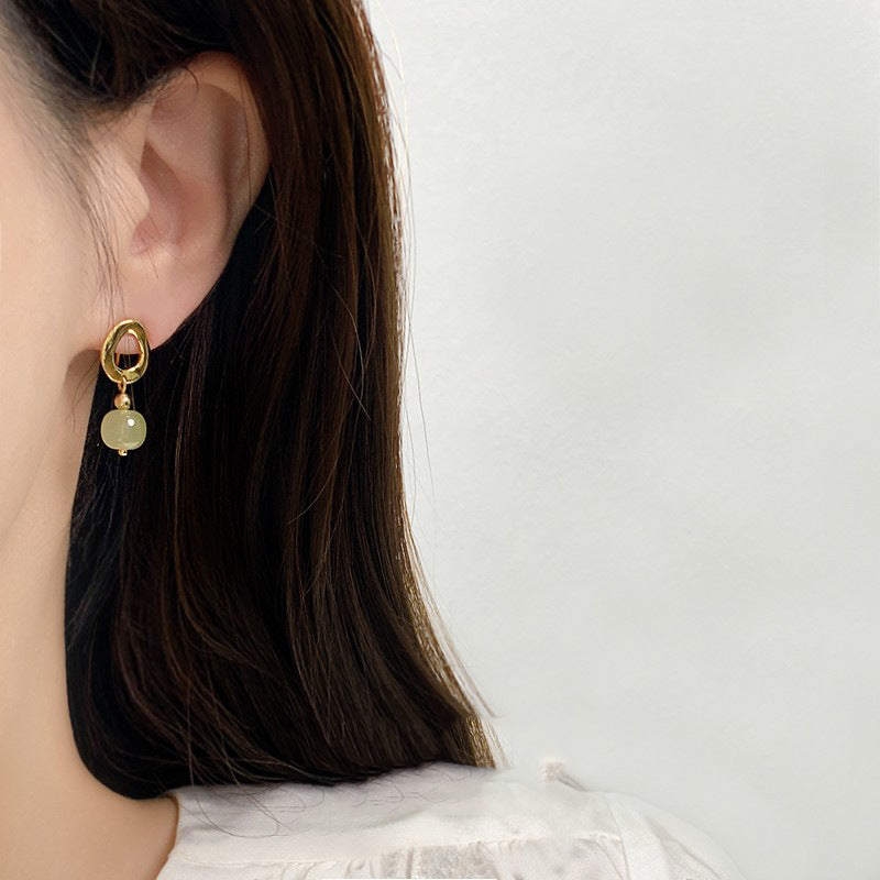 Hetian Jade Yang Green Earrings for Women