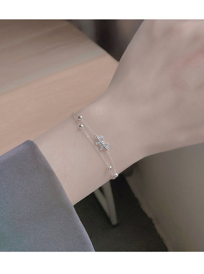 Butterfly Knot Double Layer Bracelet for Women, Ins Style