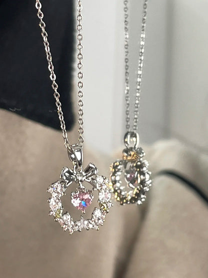 Flower of Love Christmas Bow Necklace for Women