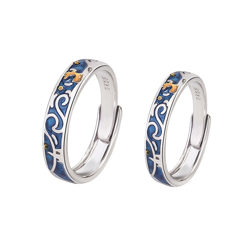 Starry Sky Reindeer Couple Rings for Men and Women