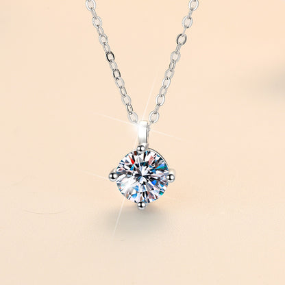 S925 Sterling Silver Clavicle Chain Classic Four-Prong One Carat Fashion Simple Pendant Moissanite Necklace for Women
