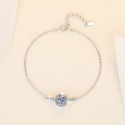 Korean Version S925 Sterling Silver Bracelet Plated PT950 Simple Fashion 1 Carat Moissanite Jewelry