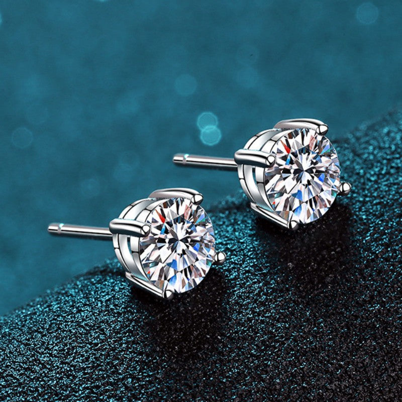 Moissanite Earrings for Women 925 Sterling Silver Simple Four-Prong 18K Gold Plated Carat Diamond Jewelry