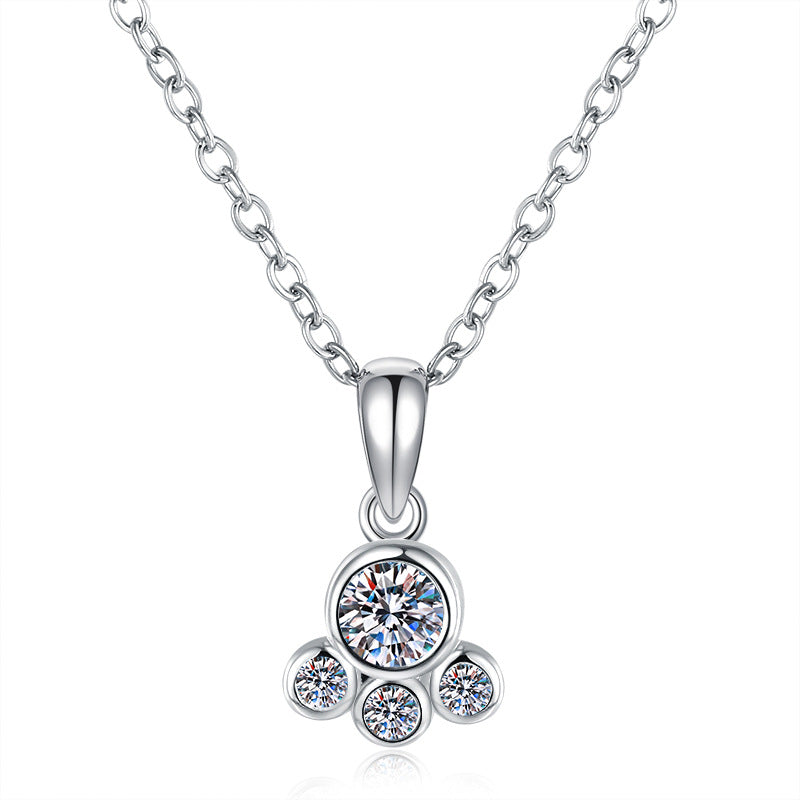 S925 Sterling Silver Necklace Cute Sweet Bear Paw Moissanite Pendant Full Moissanite Fashion Jewelry Wholesale