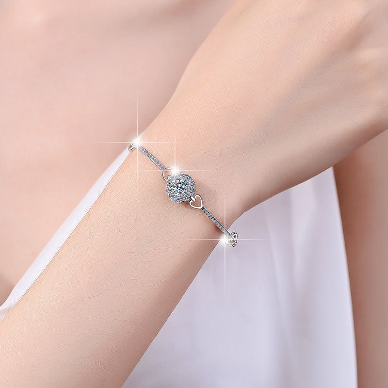 Moissanite Bracelet Adjustable Push-Pull Beads Round 1 Carat Fashion Light Luxury 925 Sterling Silver Bracelet for Women