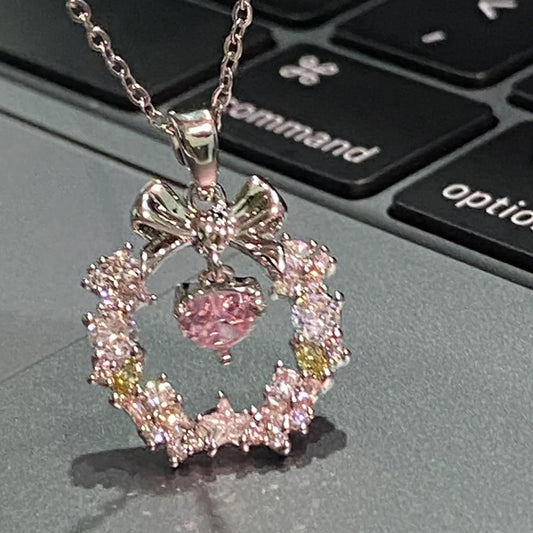 Flower of Love Christmas Bow Necklace for Women