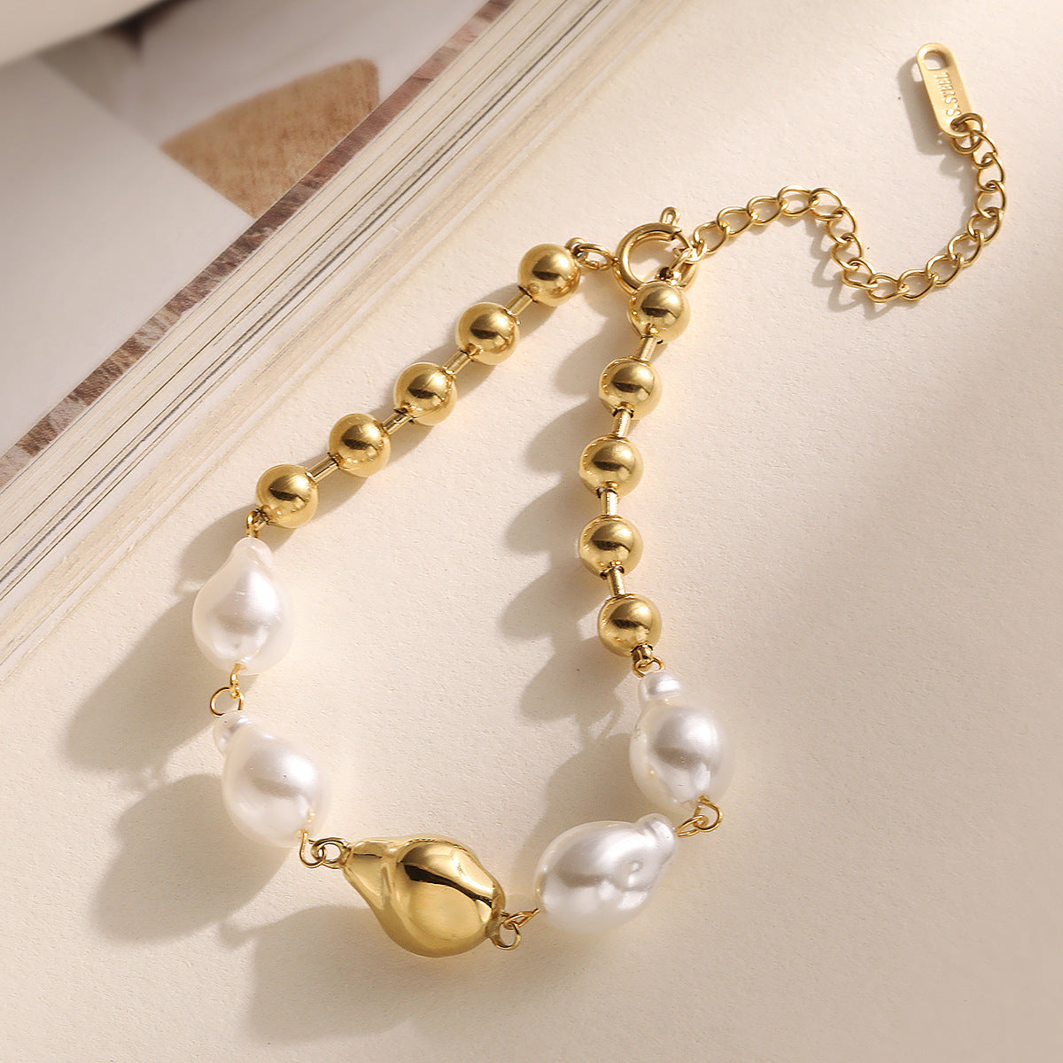 Unique Irregular Pearl Stainless Steel Bracelet for Women INS Niche Retro Versatile Jewelry