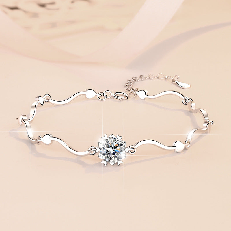 Korean Fashion Moissanite Jewelry Snowflake D Color 1 Carat Hand Jewelry S925 Sterling Silver Bracelet for Women
